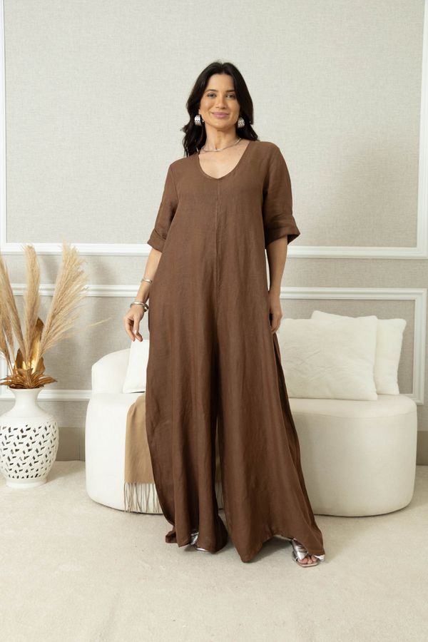 MACACÃO LIANA MARROM - Loja Linho Italiano