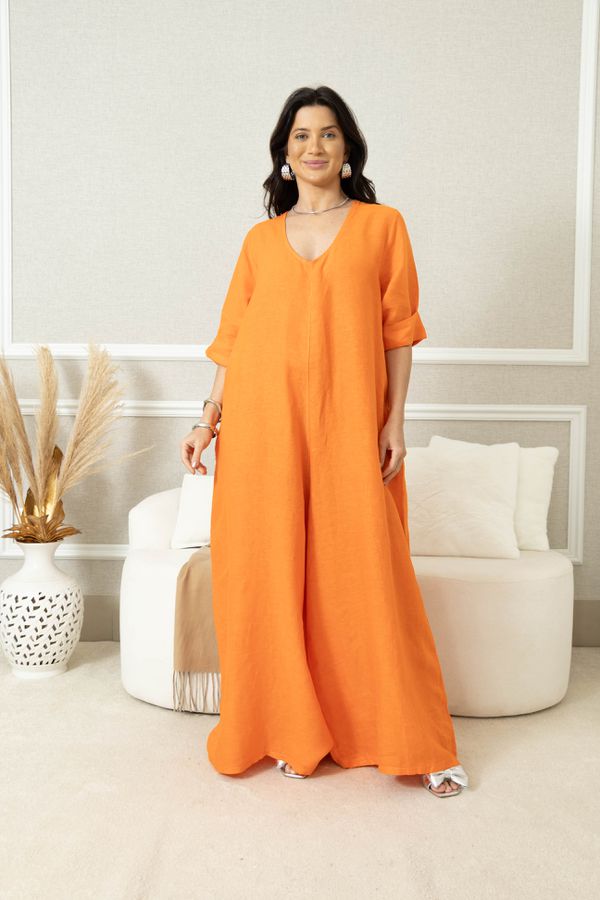 MACACÃO LIANA LARANJA - Loja Linho Italiano