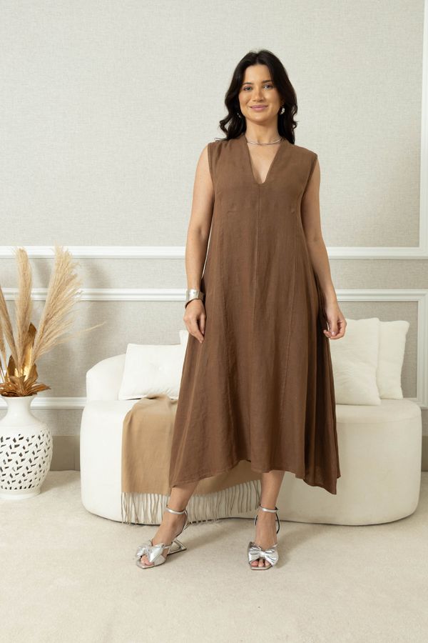 VESTIDO KATIUCY MARROM - Loja Linho Italiano