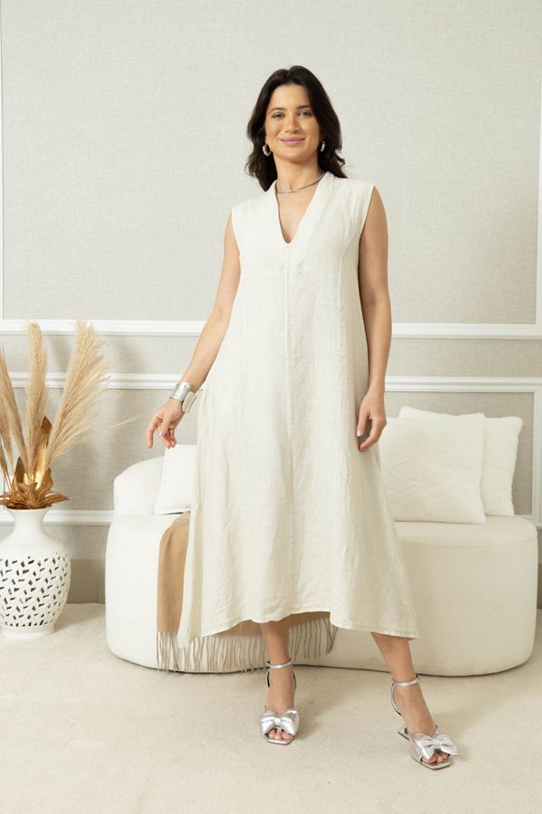 VESTIDO KATIUCY BEGE - Loja Linho Italiano