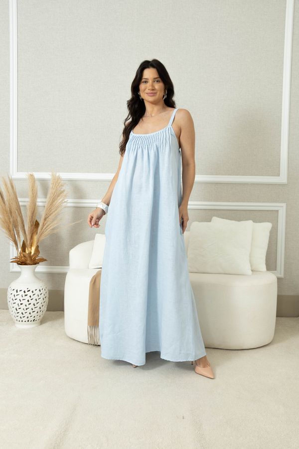 VESTIDO LUZIA AZUL BEBE - Loja Linho Italiano