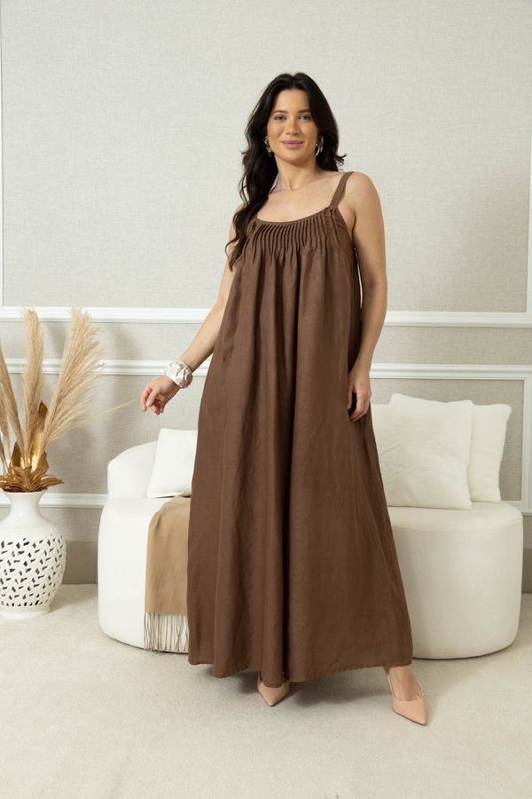 VESTIDO LUZIA MARROM - Loja Linho Italiano