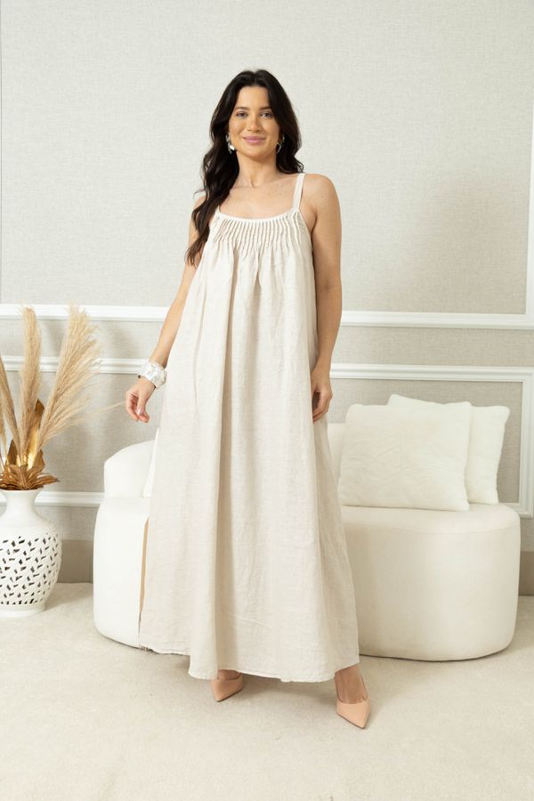 VESTIDO LUZIA BEGE - Loja Linho Italiano