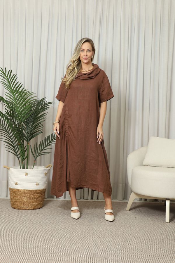 VESTIDO MERCY MARROM - Loja Linho Italiano