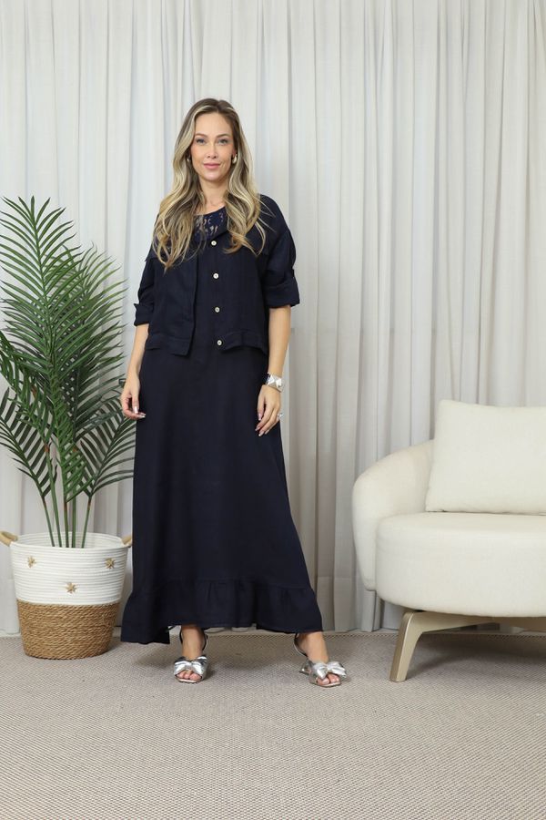 VESTIDO JULIANA CJ MARINHO - Loja Linho Italiano