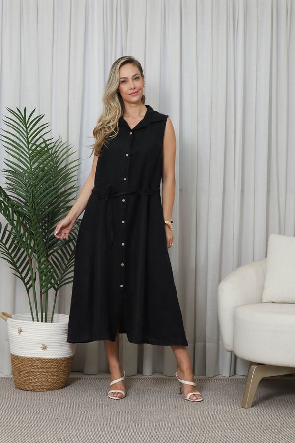 VESTIDO LAZARA PRETO - Loja Linho Italiano