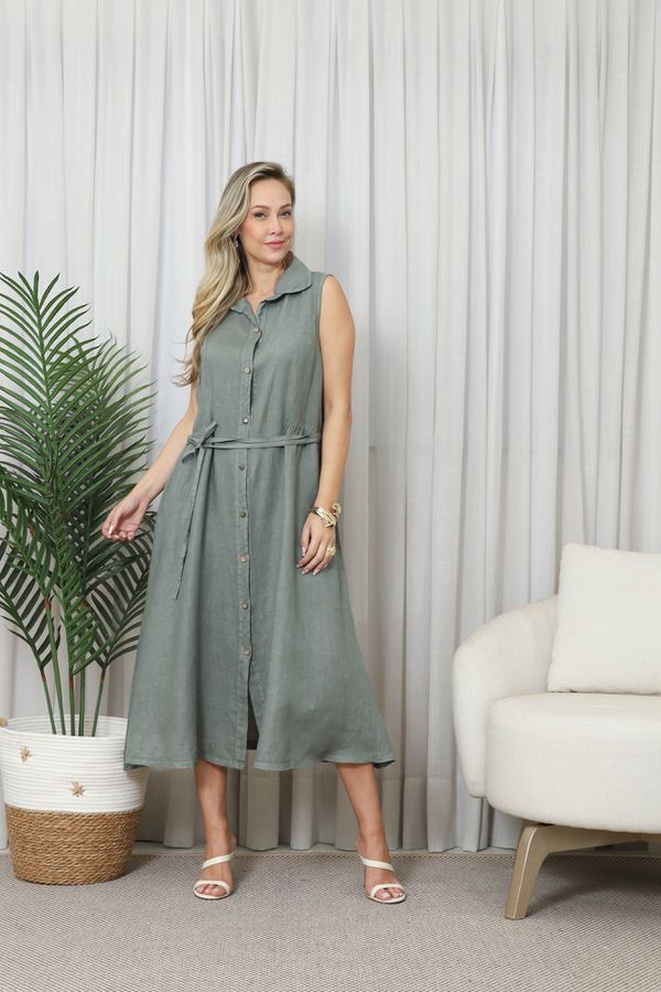 VESTIDO LAZARA MENTA - Loja Linho Italiano