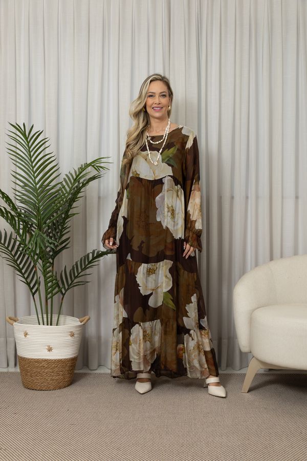 VESTIDO BETANIA CHOCOLATE - Loja Linho Italiano