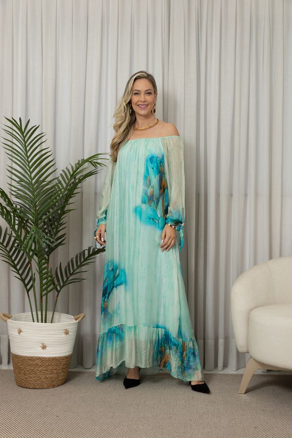 VESTIDO INES AZUL PISCINA - Loja Linho Italiano