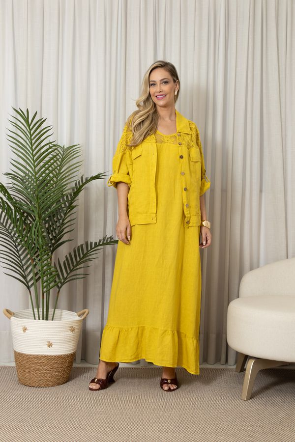 VESTIDO NATALY CJ MOSTARDA - Loja Linho Italiano