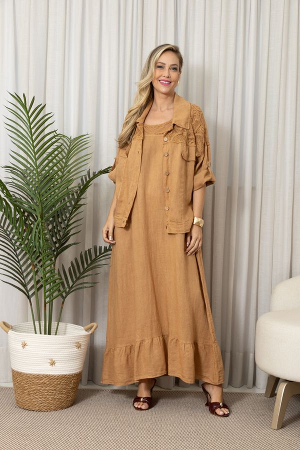 VESTIDO NATALY CJ CARAMELO - Loja Linho Italiano
