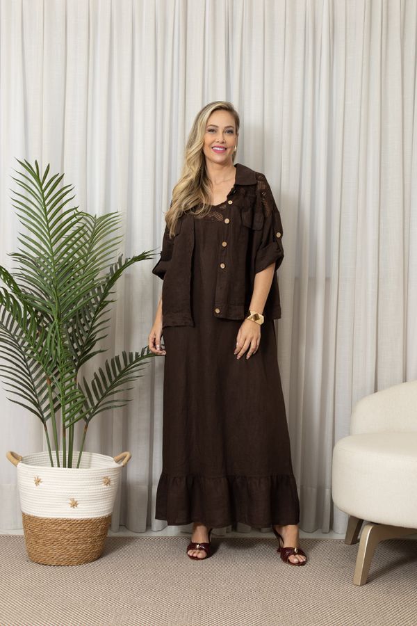 VESTIDO NATALY CJ CHOCOLATE - Loja Linho Italiano