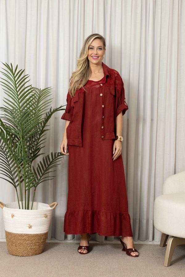 VESTIDO NATALY CJ BORDO - Loja Linho Italiano