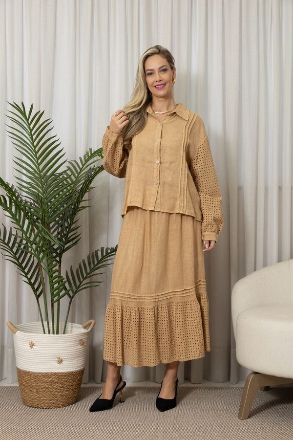 CAMISA TAISA CJ CARAMELO - Loja Linho Italiano