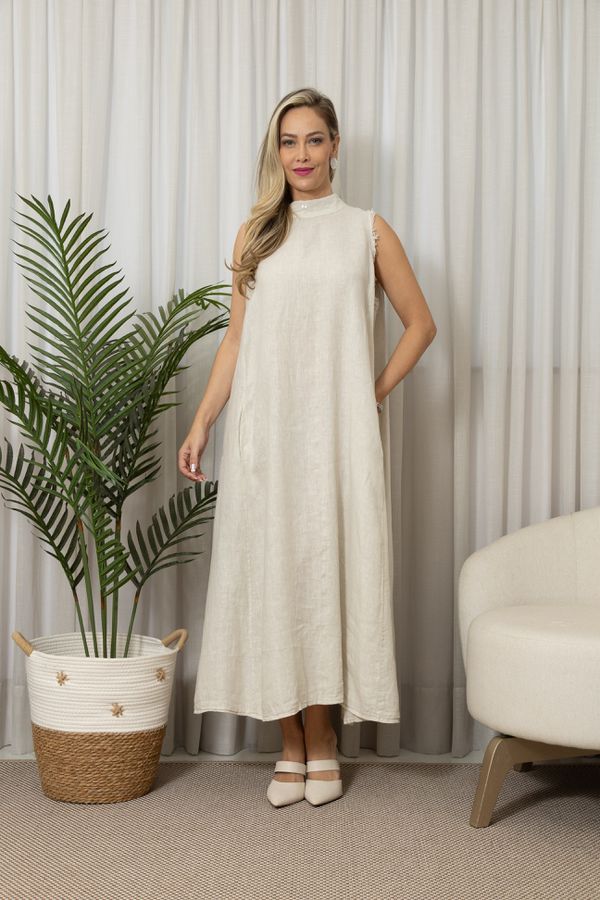 VESTIDO EDINALVA BEGE - Loja Linho Italiano