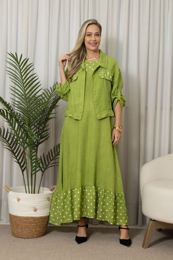 VESTIDO TAMIRES PISTACHE - Loja Linho Italiano