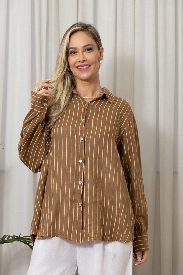 CAMISA OLIMPIA CARAMELO - Loja Linho Italiano