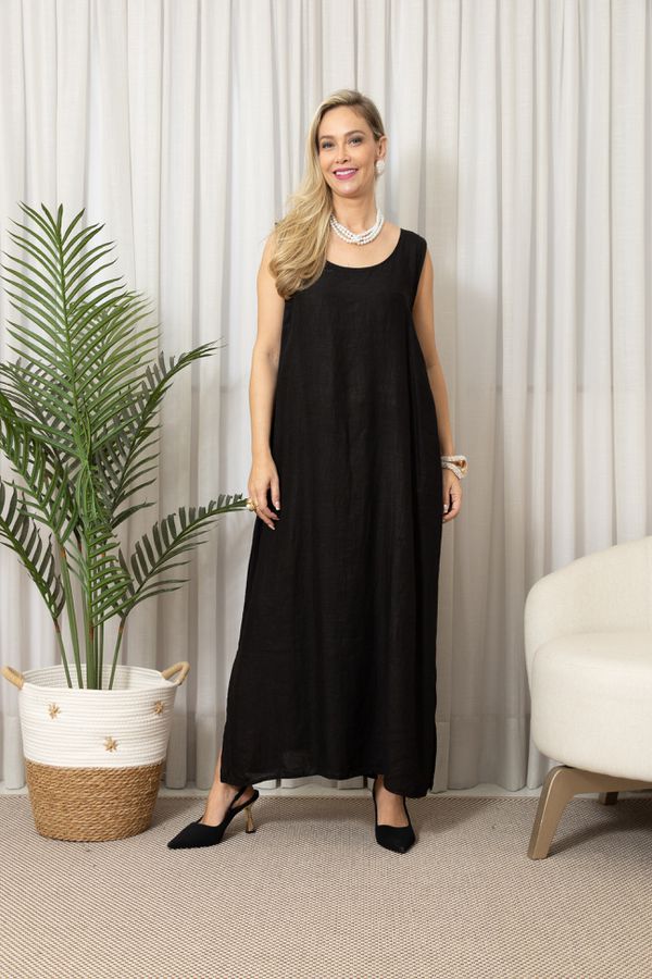 VESTIDO LA LUNA PRETO - Loja Linho Italiano