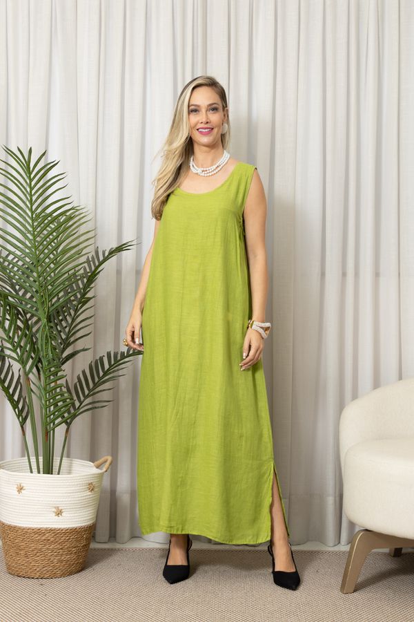 VESTIDO LA LUNA PISTACHE - Loja Linho Italiano