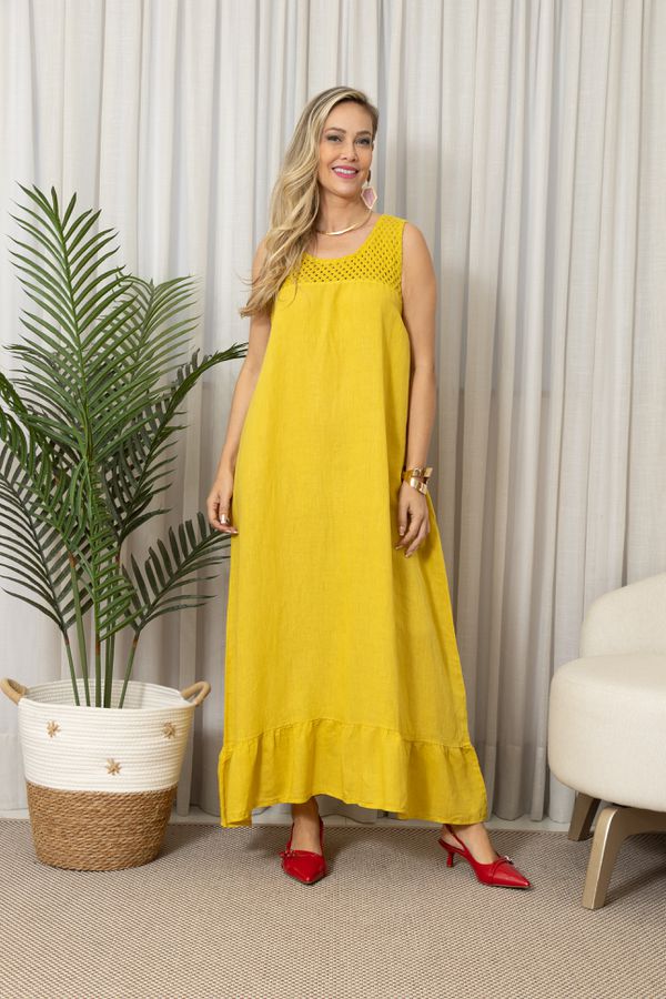 VESTIDO ROSARIA CJ MOSTARDA - Loja Linho Italiano