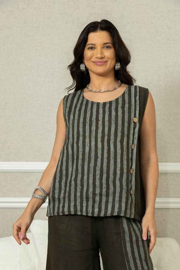 Regata Amalia Linho CJ MILITAR ESCURO - Loja Linho Italiano