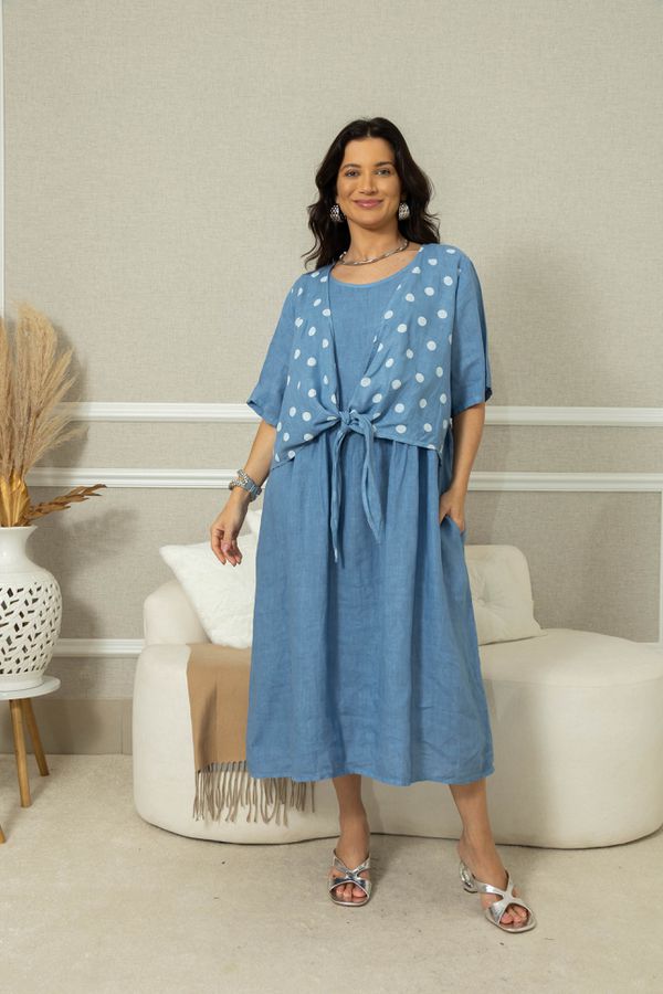 Vestido Charme Linho JEANS - Loja Linho Italiano