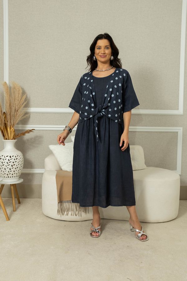 Vestido Charme Linho MARINHO - Loja Linho Italiano