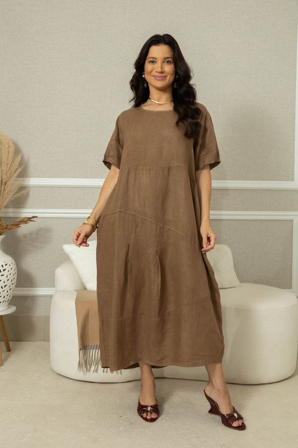 VESTIDO MABEL MARROM - Loja Linho Italiano