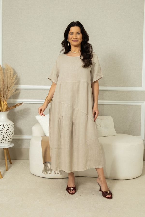 VESTIDO MABEL BEGE ESCURO - Loja Linho Italiano