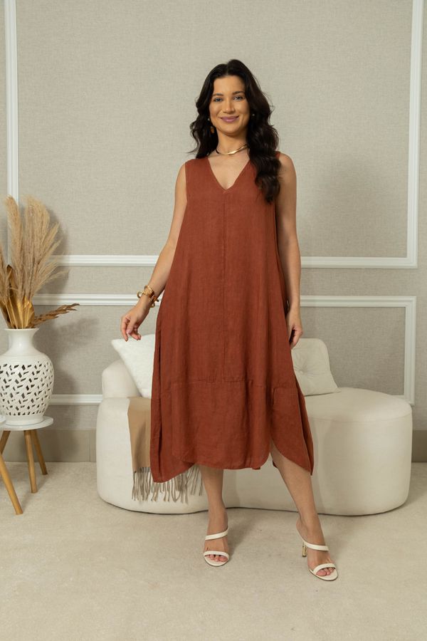 VESTIDO OPHELIA TELHA - Loja Linho Italiano