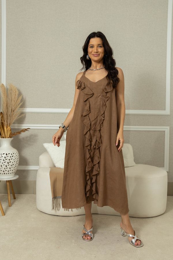 Vestido Ruth Linho MARROM - Loja Linho Italiano
