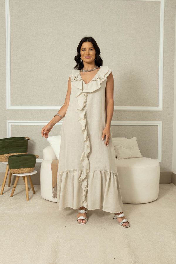 VESTIDO ZANI BEGE - Loja Linho Italiano