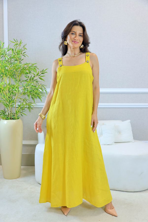 VESTIDO LEONA MOSTARDA - Loja Linho Italiano