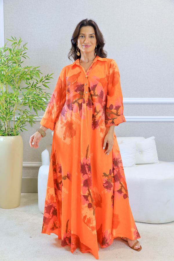 VESTIDO SERENA LARANJA - Loja Linho Italiano