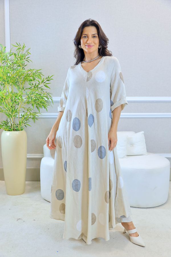 VESTIDO SUELEN BEGE - Loja Linho Italiano