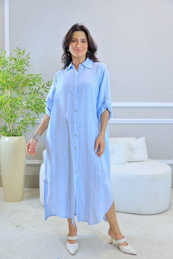 CHEMISE PATRIZIA AZUL BEBE - Loja Linho Italiano
