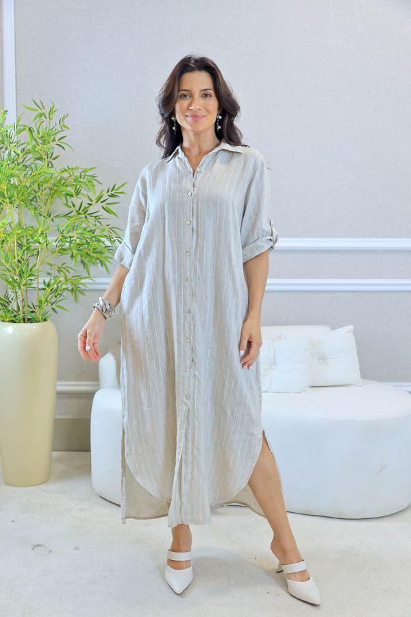 CHEMISE PATRIZIA BEGE - Loja Linho Italiano
