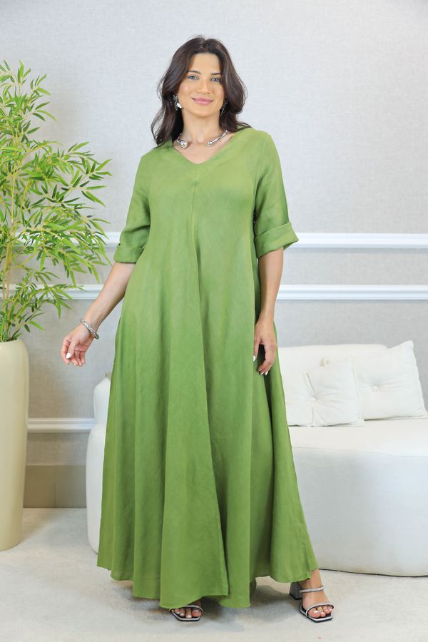 VESTIDO ANYAH PISTACHE - Loja Linho Italiano