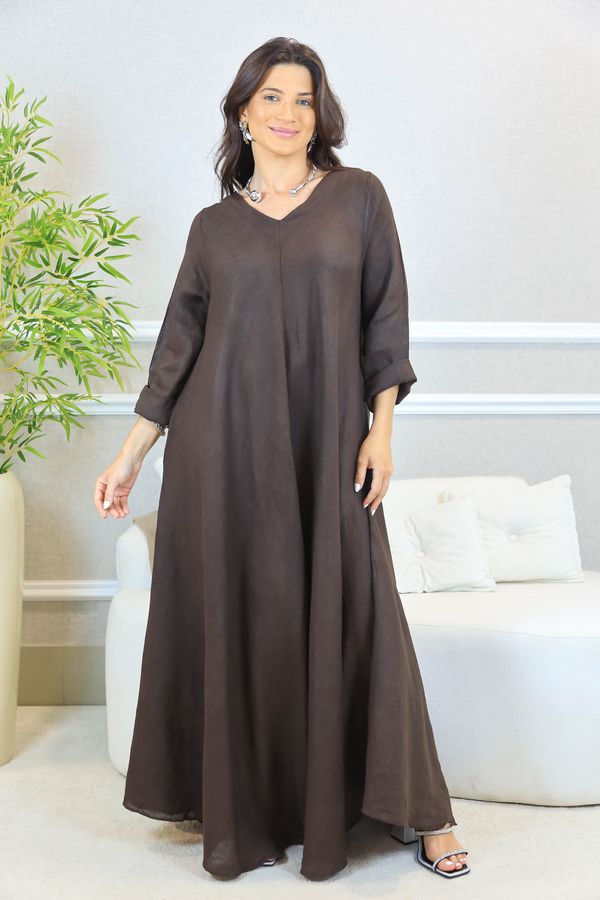 VESTIDO ANYAH MARROM - Loja Linho Italiano