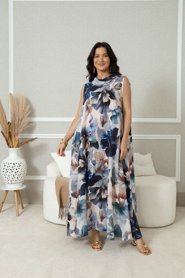 Vestido Amélia Linho AZUL BIC - Loja Linho Italiano