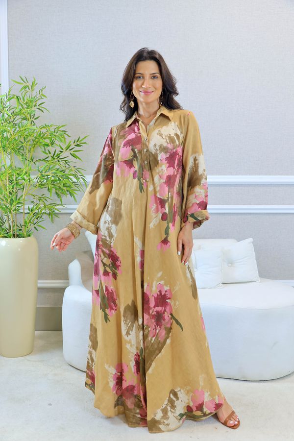 VESTIDO SERENA CARAMELO - Loja Linho Italiano