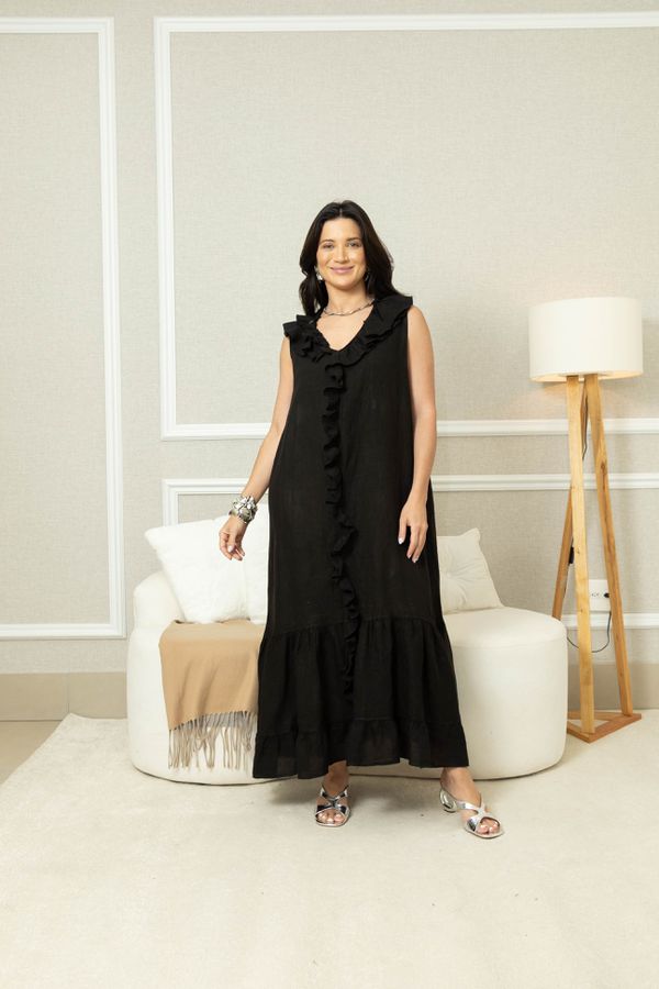 VESTIDO SOLANA PRETO - Loja Linho Italiano