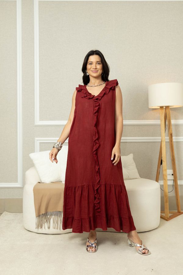 VESTIDO SOLANA BORDO - Loja Linho Italiano