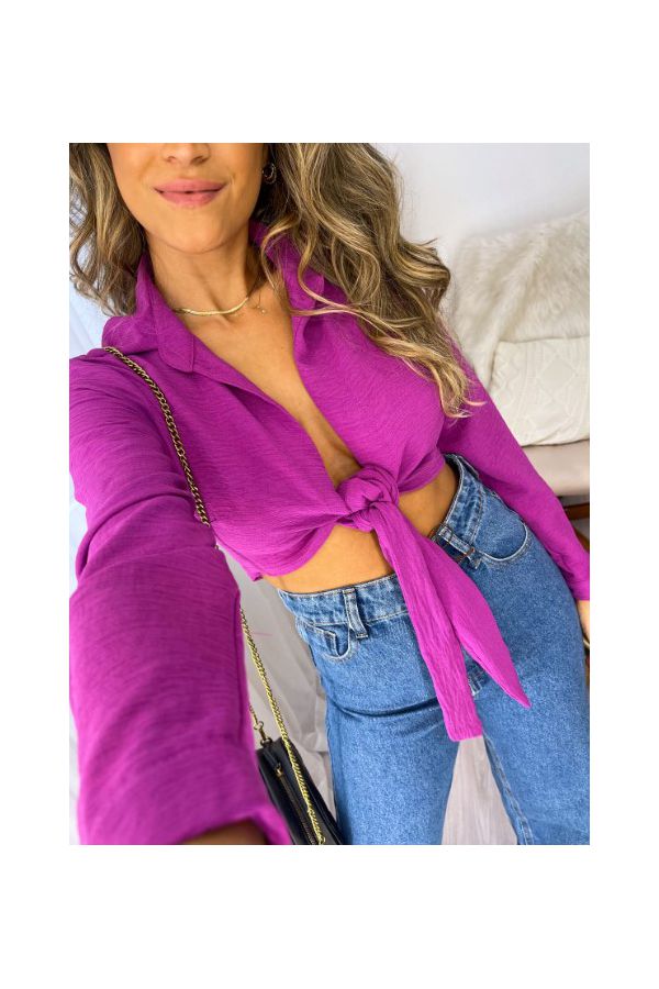 Buy Missguided Lilac Satin Wrap Front Cropped Shirt online