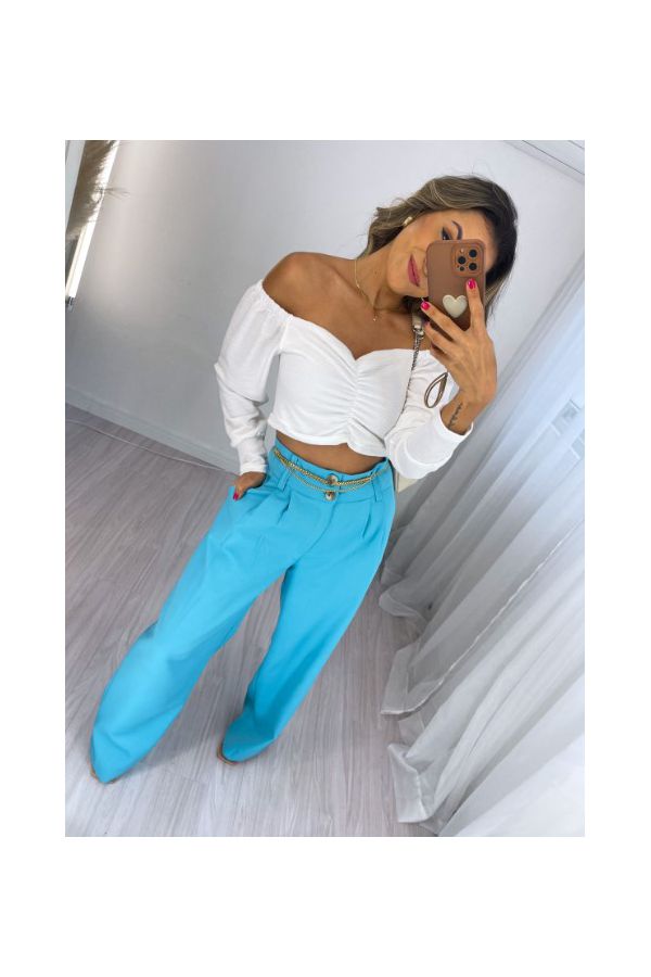 Calça Wide Leg Amanda Azul