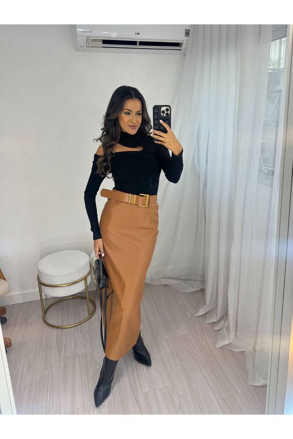 Saia Midi Mocha Mousse Vilma Marrom