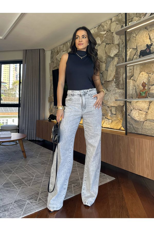 Calça Jeans Wide Leg Estonada Nina