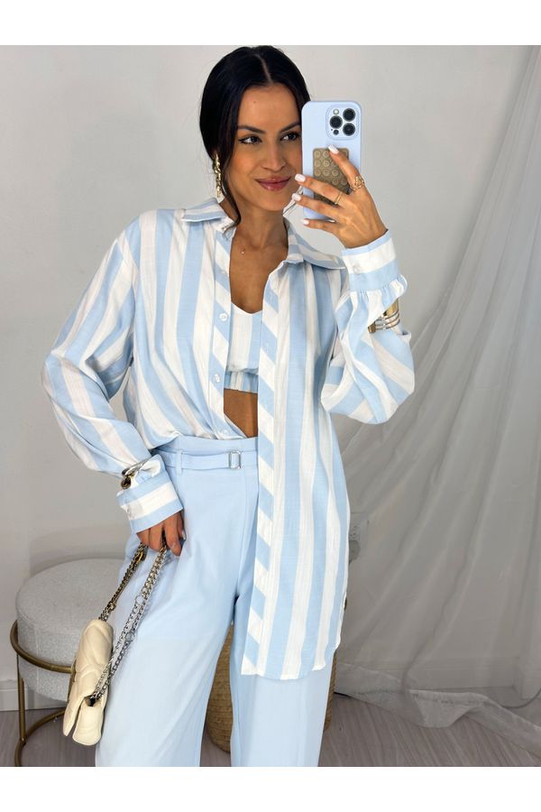 Conjunto Camisa e Cropped Rany Azul