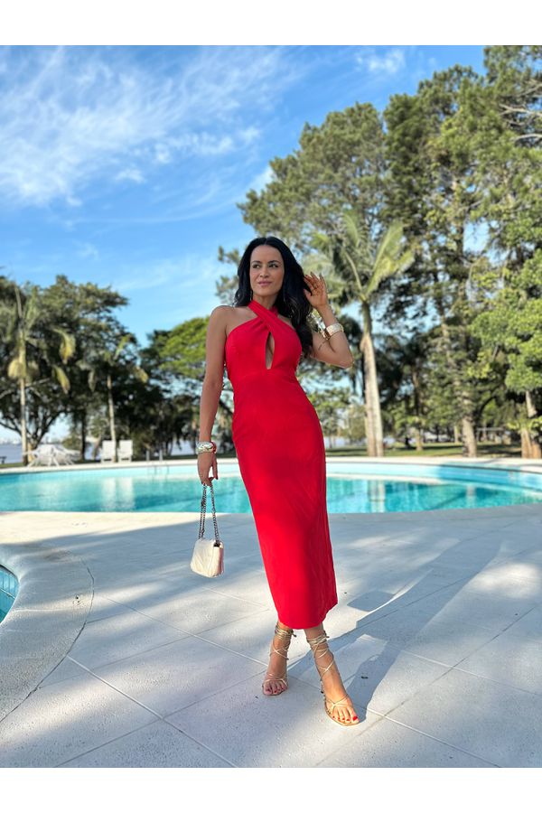 Vestido Midi Vermelho Tiana