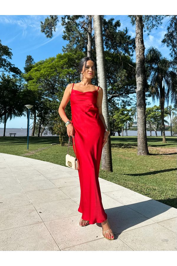 Vestido Acetinado Vermelho Verona